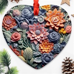 3d Flower Bloom Embossed Pattern Heart Ornament (two Sides) by Vaneshop