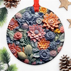 3d Flower Bloom Embossed Pattern Round Ornament (two Sides) by Vaneshop