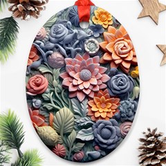 3d Flower Bloom Embossed Pattern Oval Ornament (two Sides) by Vaneshop