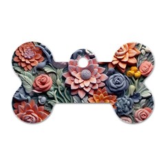 3d Flower Bloom Embossed Pattern Dog Tag Bone (one Side) by Vaneshop