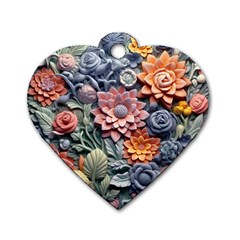 3d Flower Bloom Embossed Pattern Dog Tag Heart (one Side) by Vaneshop