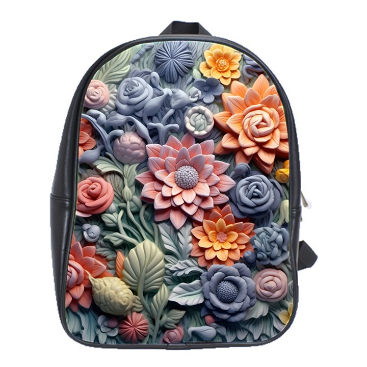 3d Flower Bloom Embossed Pattern School Bag (Large)