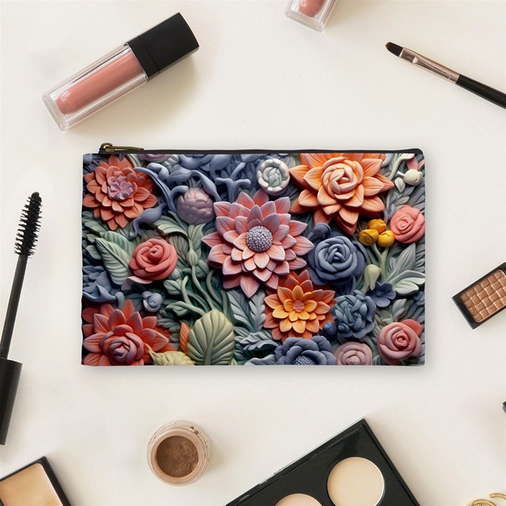 3d Flower Bloom Embossed Pattern Cosmetic Bag (Medium)