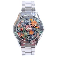 3d Flower Bloom Embossed Pattern Stainless Steel Analogue Watch by Vaneshop