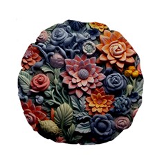 3d Flower Bloom Embossed Pattern Standard 15  Premium Round Cushions by Vaneshop