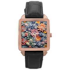 3d Flower Bloom Embossed Pattern Rose Gold Leather Watch  by Vaneshop