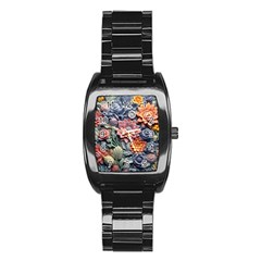 3d Flower Bloom Embossed Pattern Stainless Steel Barrel Watch by Vaneshop