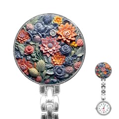 3d Flower Bloom Embossed Pattern Stainless Steel Nurses Watch