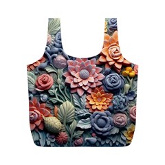 3d Flower Bloom Embossed Pattern Full Print Recycle Bag (m) by Vaneshop