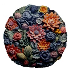 3d Flower Bloom Embossed Pattern Large 18  Premium Flano Round Cushions by Vaneshop