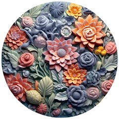 3d Flower Bloom Embossed Pattern Wooden Puzzle Round by Vaneshop