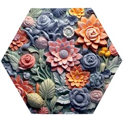 3d Flower Bloom Embossed Pattern Wooden Puzzle Hexagon by Vaneshop