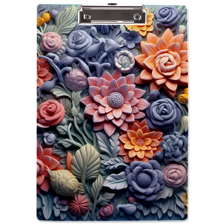 3d Flower Bloom Embossed Pattern A4 Acrylic Clipboard