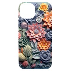 3d Flower Bloom Embossed Pattern Iphone 14 Black Uv Print Case