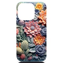 3d Flower Bloom Embossed Pattern Iphone 14 Pro Black Uv Print Case by Vaneshop