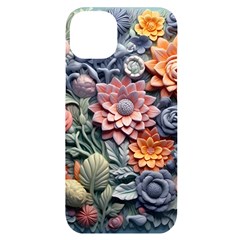 3d Flower Bloom Embossed Pattern Iphone 14 Plus Black Uv Print Case