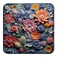 3d Flower Bloom Embossed Pattern Square Glass Fridge Magnet (4 Pack)