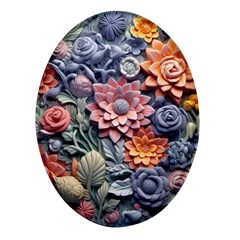 3d Flower Bloom Embossed Pattern Oval Glass Fridge Magnet (4 Pack)