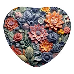 3d Flower Bloom Embossed Pattern Heart Glass Fridge Magnet (4 Pack)