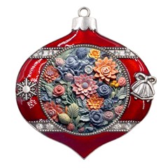 3d Flower Bloom Embossed Pattern Metal Snowflake And Bell Red Ornament by Vaneshop