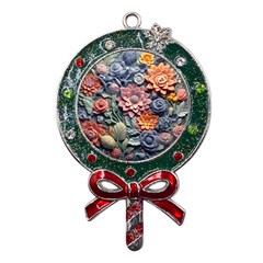 3d Flower Bloom Embossed Pattern Metal X mas Lollipop With Crystal Ornament