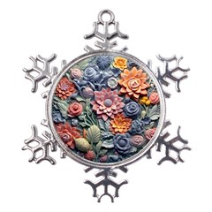 3d Flower Bloom Embossed Pattern Metal Large Snowflake Ornament