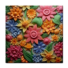 Flower Bloom Embossed Pattern Tile Coaster by Vaneshop