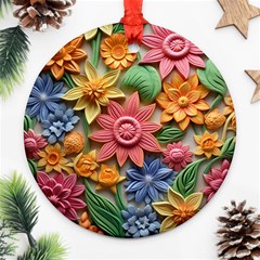 Flower Bloom Embossed Pattern Ornament (round) by Vaneshop