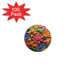 Flower Bloom Embossed Pattern 1  Mini Magnets (100 Pack)  by Vaneshop