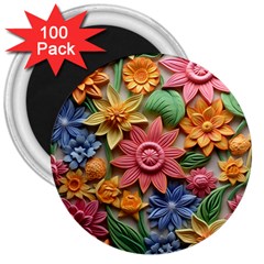 Flower Bloom Embossed Pattern 3  Magnets (100 Pack) by Vaneshop