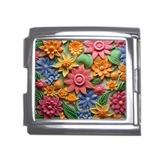 Flower Bloom Embossed Pattern Mega Link Italian Charm (18mm)