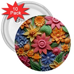 Flower Bloom Embossed Pattern 3  Buttons (10 Pack)  by Vaneshop