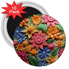 Flower Bloom Embossed Pattern 3  Magnets (10 Pack)  by Vaneshop