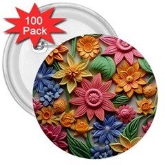 Flower Bloom Embossed Pattern 3  Buttons (100 Pack)  by Vaneshop