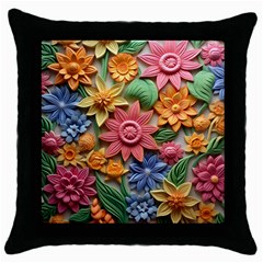 Flower Bloom Embossed Pattern Throw Pillow Case (black) by Vaneshop