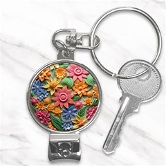 Flower Bloom Embossed Pattern Nail Clippers Key Chain by Vaneshop