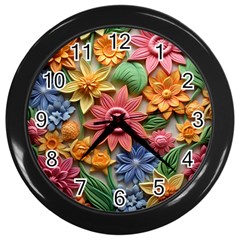 Flower Bloom Embossed Pattern Wall Clock (black)