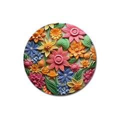 Flower Bloom Embossed Pattern Magnet 3  (round) by Vaneshop