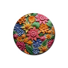 Flower Bloom Embossed Pattern Rubber Coaster (round) by Vaneshop