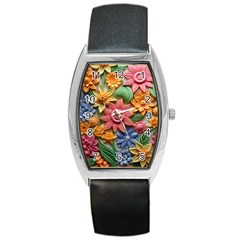 Flower Bloom Embossed Pattern Barrel Style Metal Watch by Vaneshop