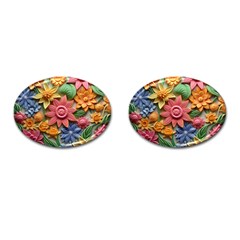 Flower Bloom Embossed Pattern Cufflinks (oval) by Vaneshop