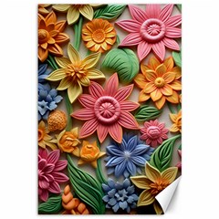 Flower Bloom Embossed Pattern Canvas 12  X 18  by Vaneshop