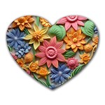 Flower Bloom Embossed Pattern Heart Mousepad Front