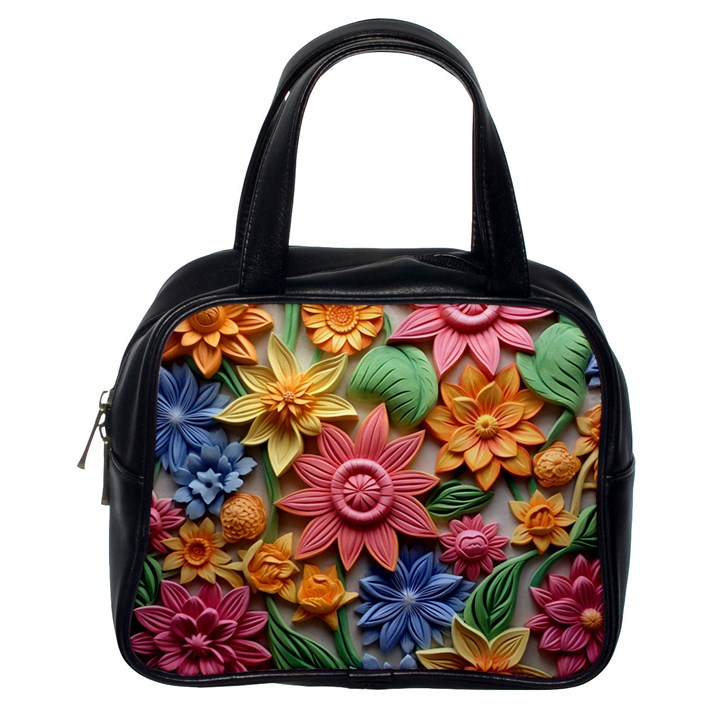 Flower Bloom Embossed Pattern Classic Handbag (One Side)