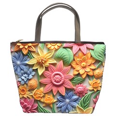 Flower Bloom Embossed Pattern Bucket Bag by Vaneshop