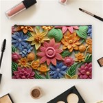 Flower Bloom Embossed Pattern Cosmetic Bag (Large) Front