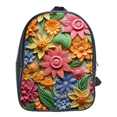 Flower Bloom Embossed Pattern School Bag (large) by Vaneshop