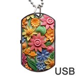 Flower Bloom Embossed Pattern Dog Tag USB Flash (One Side) Front