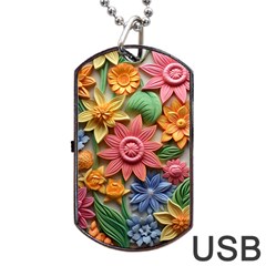 Flower Bloom Embossed Pattern Dog Tag Usb Flash (two Sides) by Vaneshop