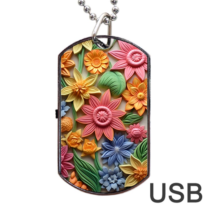 Flower Bloom Embossed Pattern Dog Tag USB Flash (Two Sides)